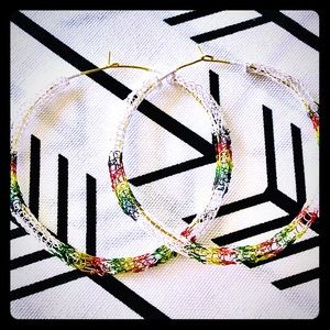 2.5” Handmade Rasta Colors Wire Crocheted Earrings